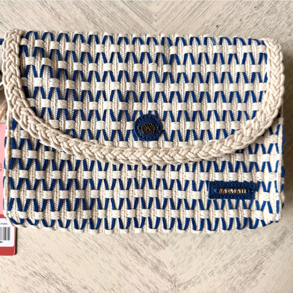 Amiani Blue and Cream Woven Clutch
